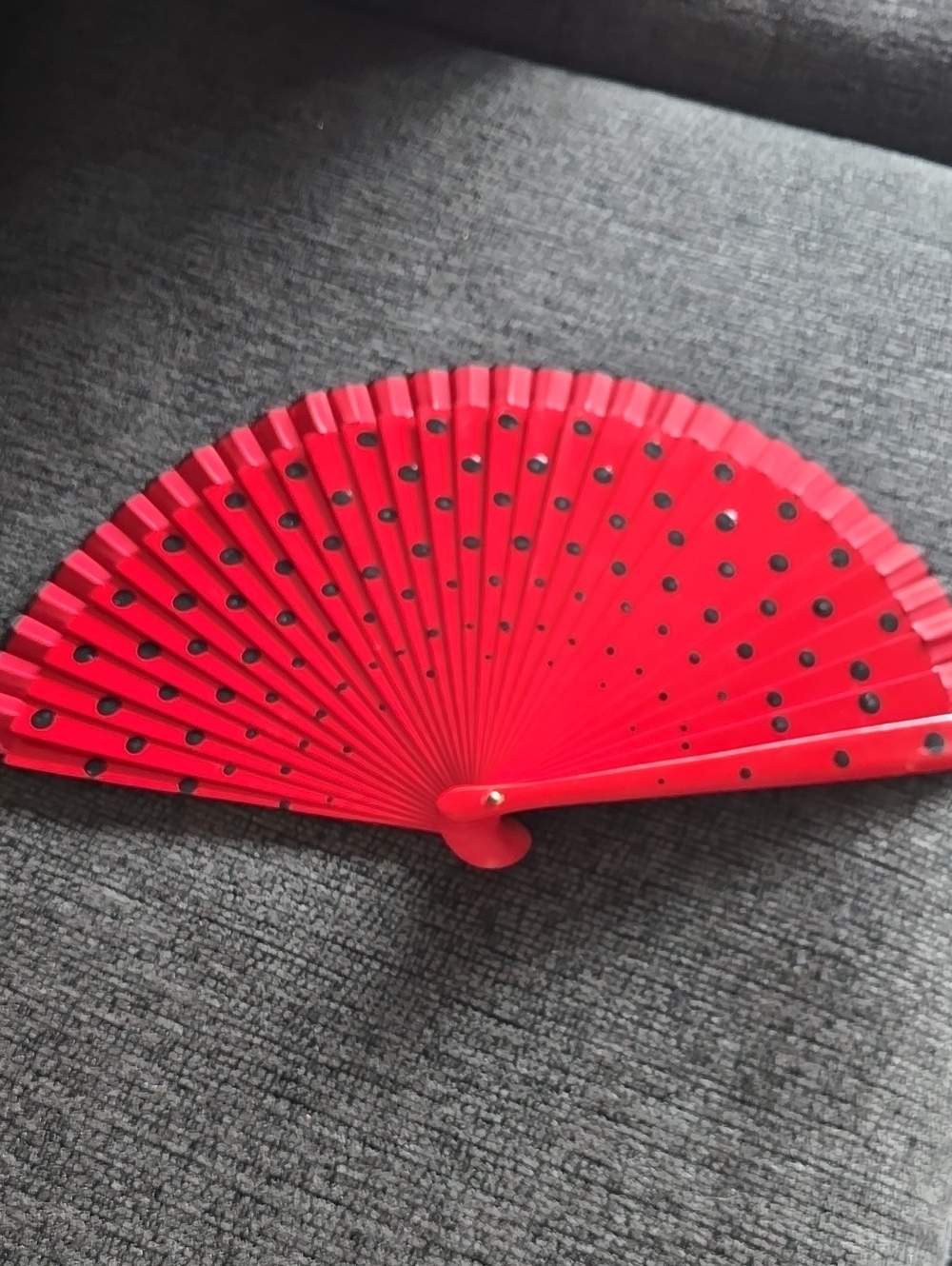 Red Polka Dot Folding Wooden Hand Fan.